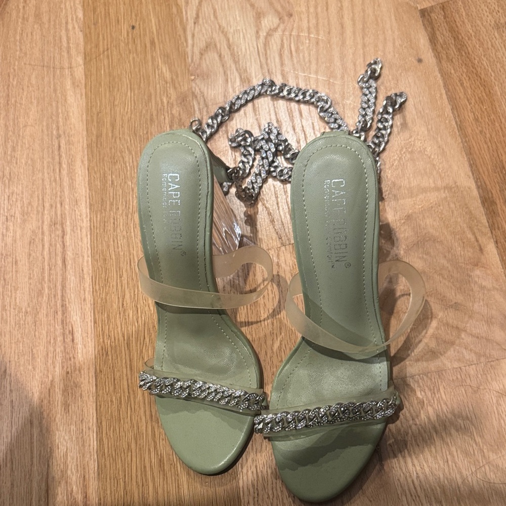 Cape Robbin Olive Green Chain Ankle-Strap Heels